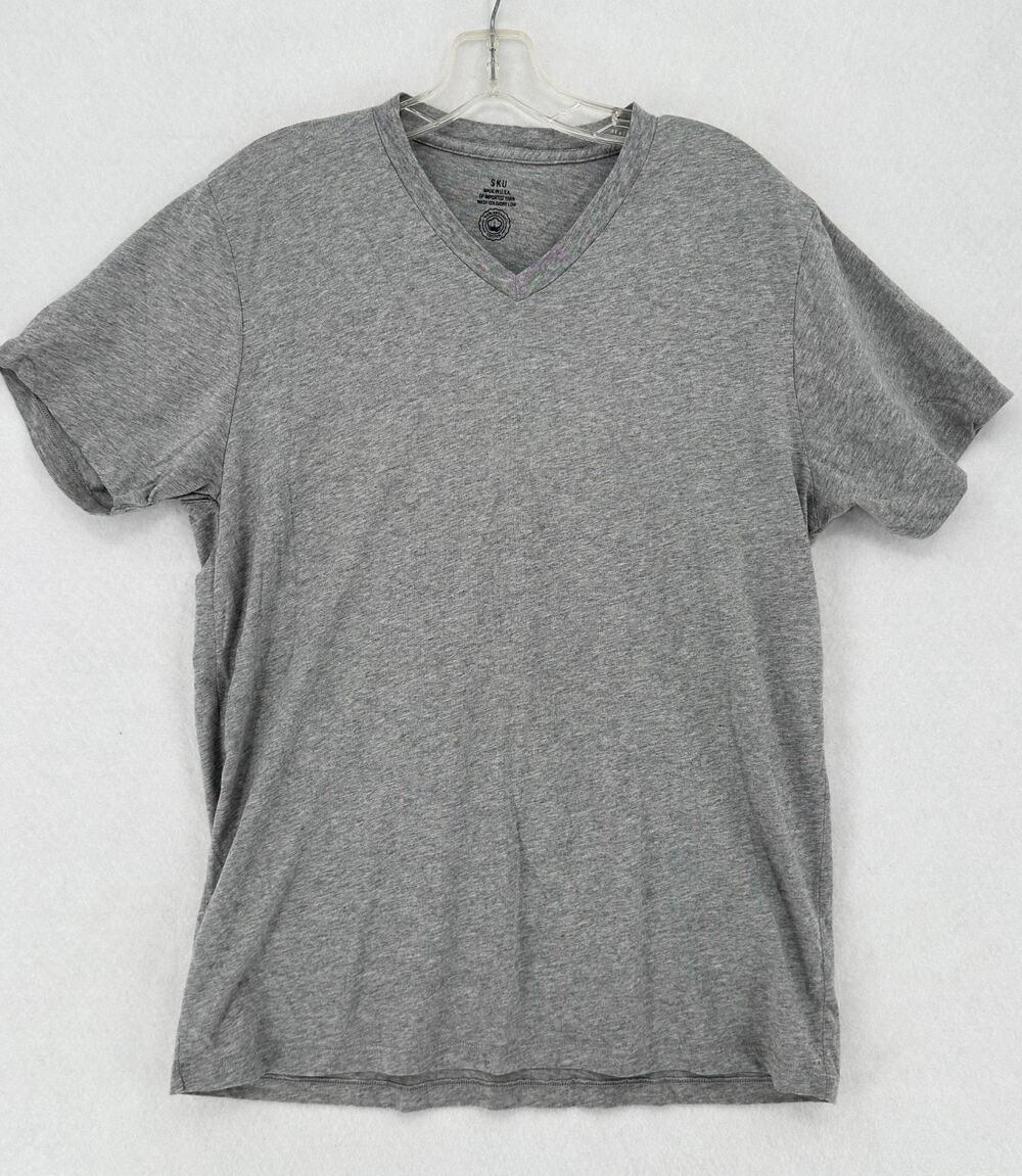Save Khaki United Mens Gray 100% Cotton V Neck Short Sleeve T Shirt Sz L